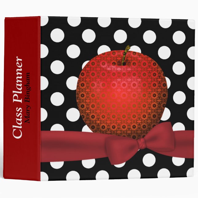 Stylish Patterned Apple Teacher's Class Planner 3 Ring Binder (Front/Spine)