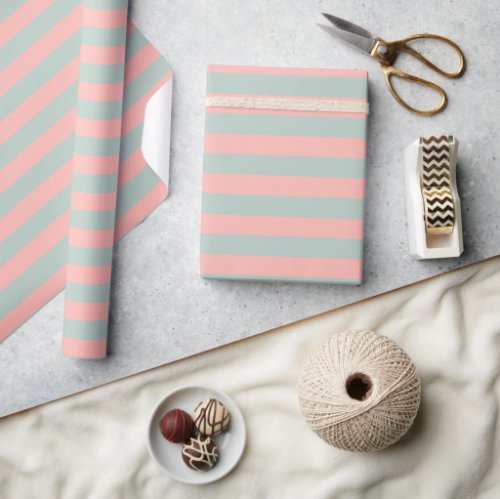 Stylish Peach And Teal Color Pastel Tones Stripes Wrapping Paper