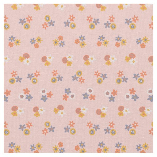 Stylish peach blue ditsy floral pattern fabric