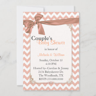 Stylish Peach Chevron Couple's Baby Shower Invitation