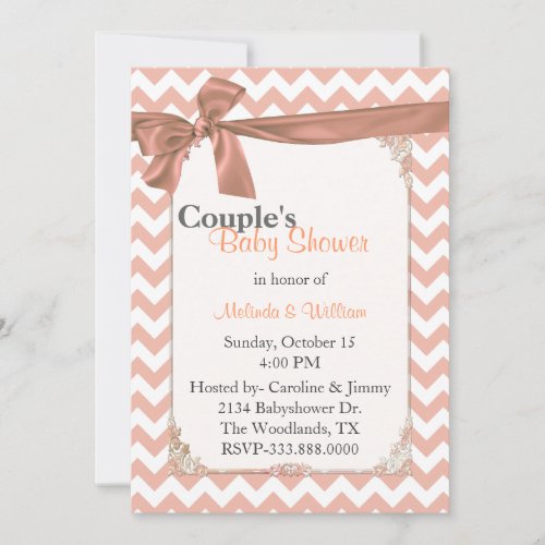 Stylish Peach Chevron Couple's Baby Shower Card