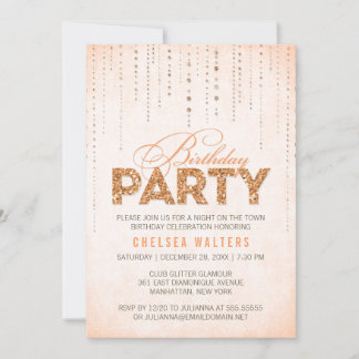 Stylish Peach Glitter Birthday Party Invitation
