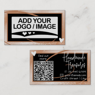 Stylish Peach Glitter Frame Cute Heart with Logo Business Card