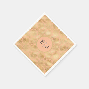 Stylish Peach & Gold Dahlias Pattern Monogram Napkins