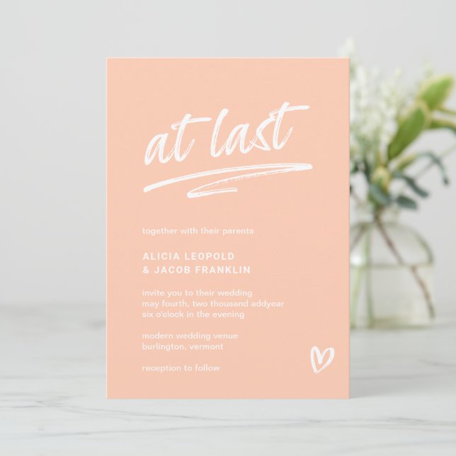 Stylish Peach Modern Wedding Invitation (Standing Front)