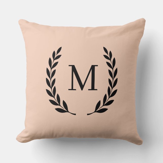 Stylish Peach Monogram Initial  Throw Pillow (Front)