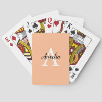 Stylish Peach Monogram Playing Cards