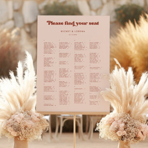 Stylish Peach Pink Alphabetical Seating Chart Sign