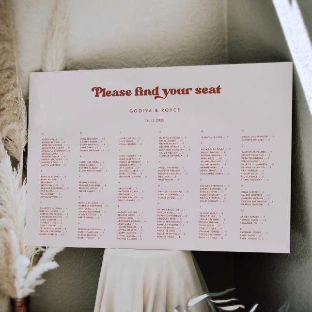 Stylish Peach Pink Alphabetical Seating Chart Sign (Creator Uploaded)