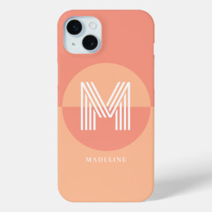 Stylish Peach Pink Geometric Modern Monogram iPhone 15 Plus Case