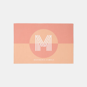 Stylish Peach Pink Geometric Modern Monogram Outdoor Rug