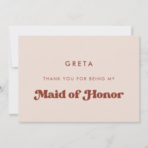 Stylish Peach Pink Maid of honor thank you card