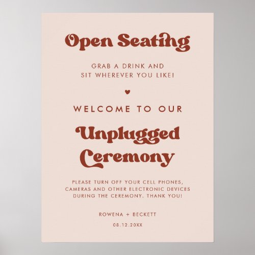 Stylish Peach Pink Open seating Unplugged ceremony Poster