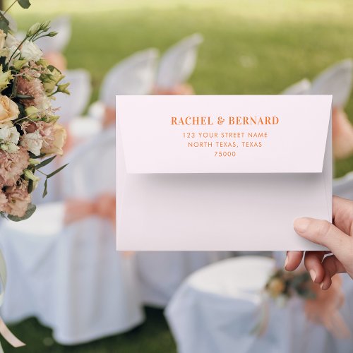 Stylish Peach Pink  Orange Typography Wedding Envelope