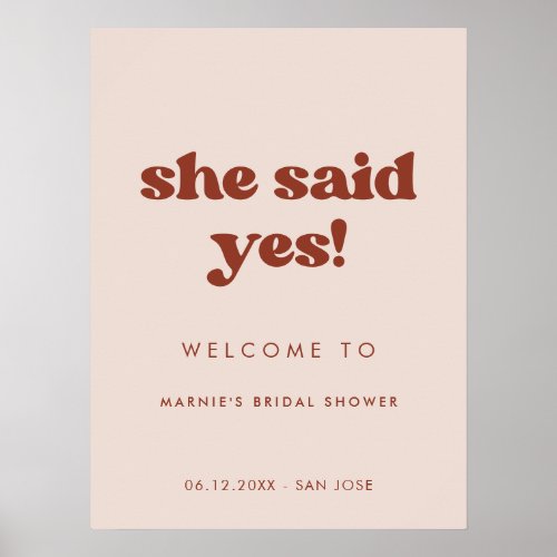 Stylish Peach Pink She said yes Bridal Shower Poster