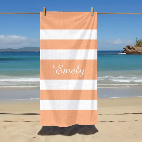 Stylish Peach Pink Stripes  Beach Towel