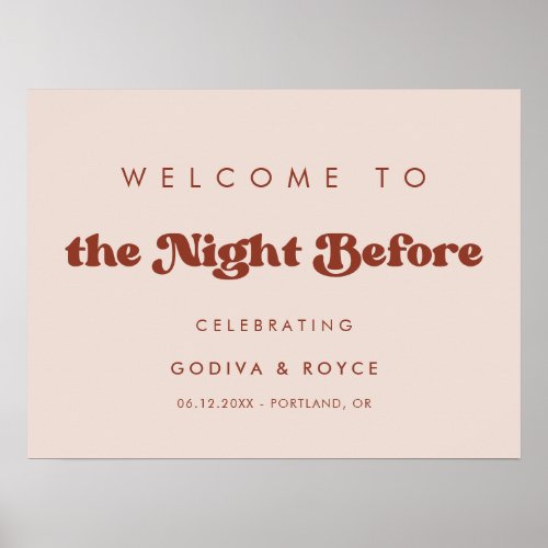 Stylish Peach Pink Welcome to The Night Before Poster