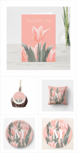 Stylish Peach Tulips Flowers Watercolor Collection