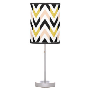 Stylish Peachy Pink, Black, Gold, White Chevron Table Lamp