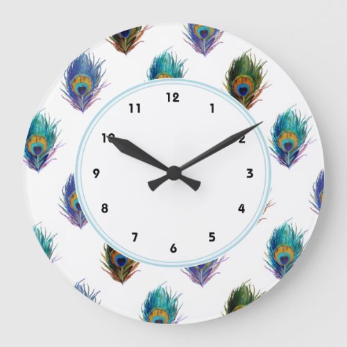 Stylish Peacock feathers pattern white wall clock
