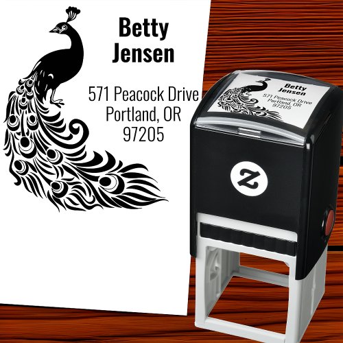 Stylish Peacock Silhouette Return Address Self_inking Stamp