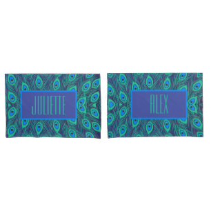 Stylish Peacock Teal & Blue Color Custom Set Pillow Case