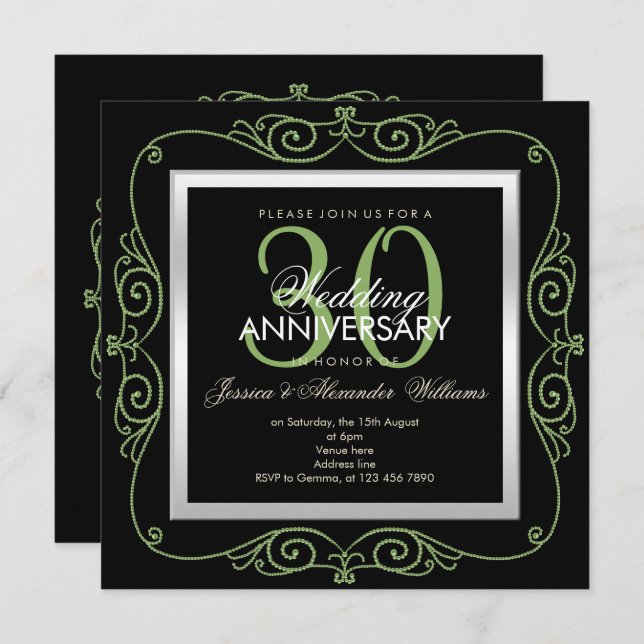 Stylish Pearl Framed 30th Wedding Anniversary Invitation (Front/Back)