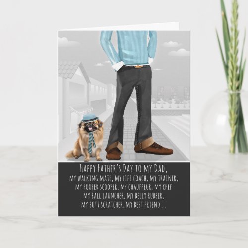 Stylish Pekingese Dog and Dad Funny Father's Day Holiday Card
