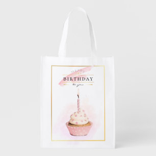 Stylish Pencil Art Pink Birthday Cupcake Grocery Bag