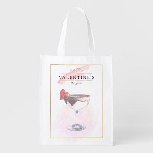 Stylish Pencil Art St Valentines Day Cocktail Grocery Bag