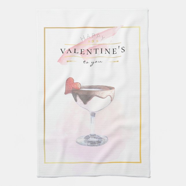 Stylish Pencil Art St. Valentine's Day Cocktail Kitchen Towel (Vertical)