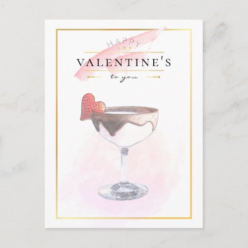 Stylish Pencil Art St Valentines Day Cocktail Postcard