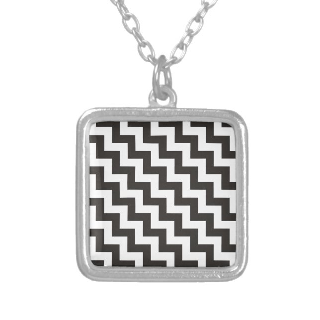 Stylish Pendant Necklace, Black and White Zigzags (Front)