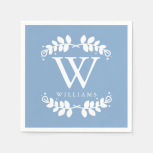 Stylish Periwinkle Blue Monogram Paper Napkins