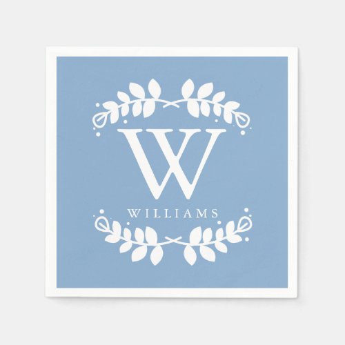 Stylish Periwinkle Blue Monogram Paper Napkins