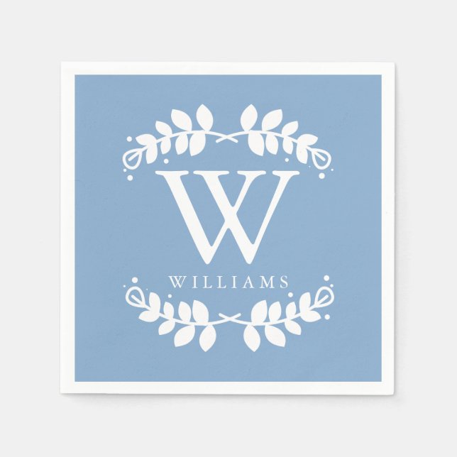Stylish Periwinkle Blue Monogram Paper Napkins (Front)