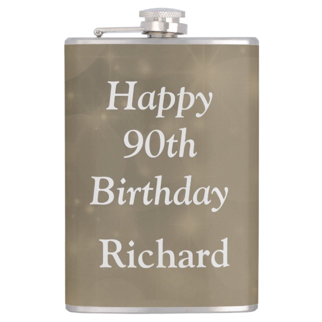 Stylish personalised 90th Birthday design Flask (Front)