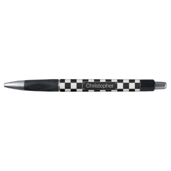 Stylish Personalised Black And White Checks Pen by giftsbonanza at Zazzle