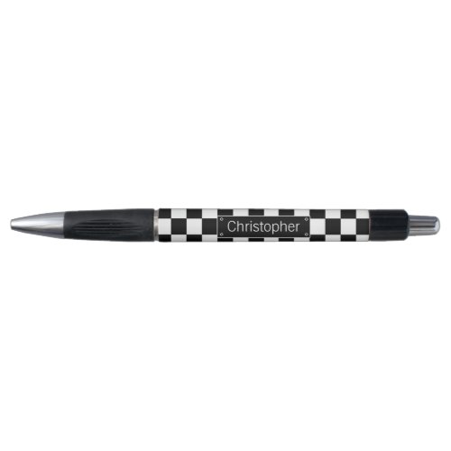 Stylish Personalised Black and White Checks Pen
