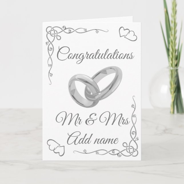 Stylish personalised congratulations mr & mrs card (Front)