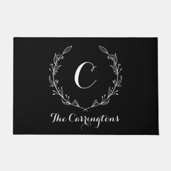 Stylish Personalized Black Front Door Mat | Large by Heard_ at Zazzle