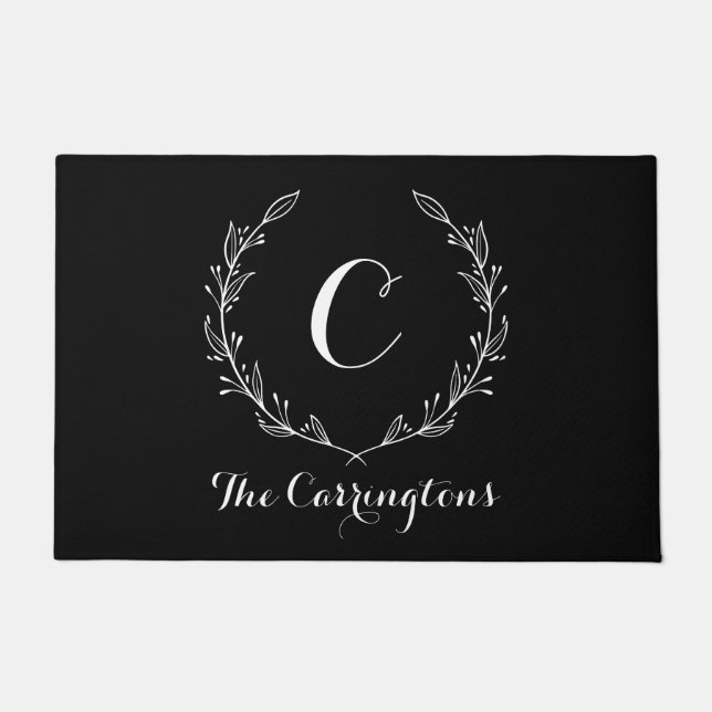Stylish Personalized Black Front Door Mat | Large (Front)
