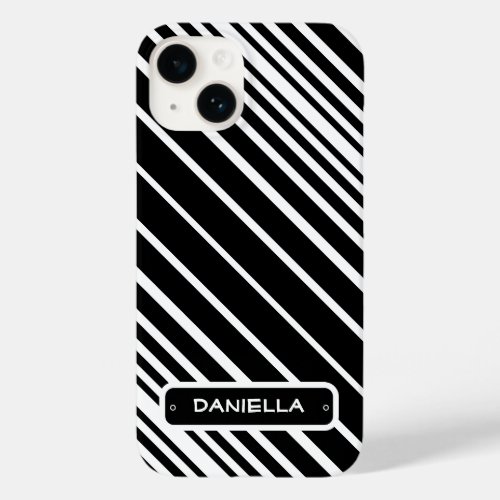 Stylish Personalized Black white diagonal stripes Case_Mate iPhone 14 Case