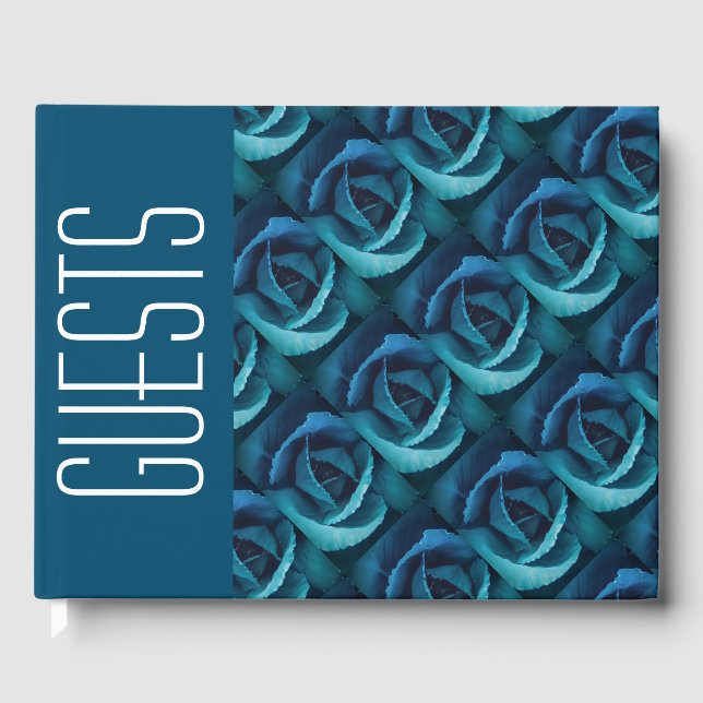 Stylish Personalized BLUE ROSE Floral Guest Book (Front)
