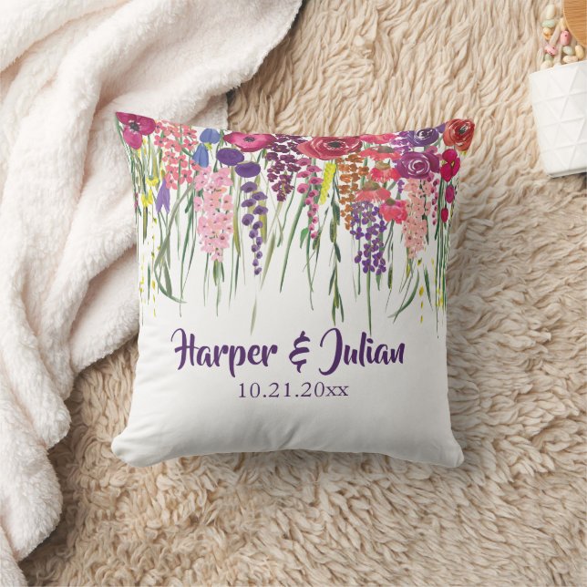 Stylish Personalized Colorful Floral Border Throw Pillow (Blanket)