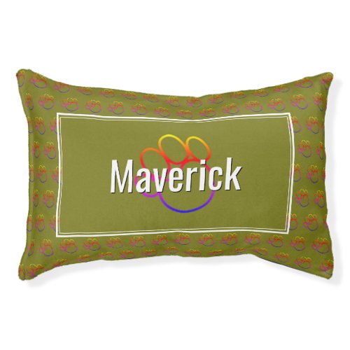 Stylish Personalized Colorful PAW PRINT Green Pet Bed