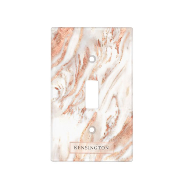 Stylish Personalized Copper Rose Gold Marble Light Switch Cover (Front)