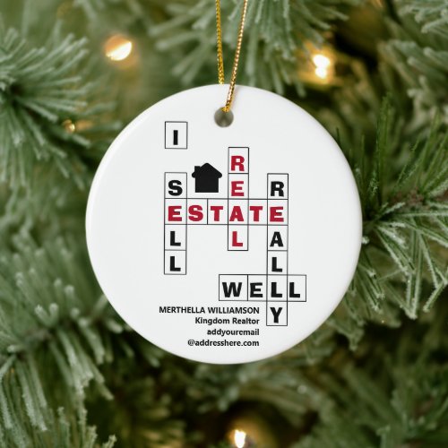 Stylish Personalized Crossword I SELL REAL ESTATE Ceramic Ornament