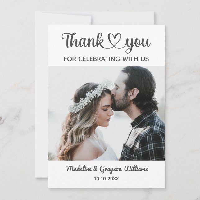 Stylish Personalized Custom Photo Romantic Wedding Thank You Card (Front)