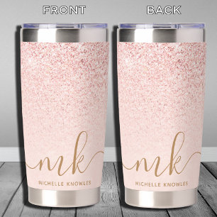 Stylish Personalized Drinkware Rose Gold Glitter Insulated Tumbler